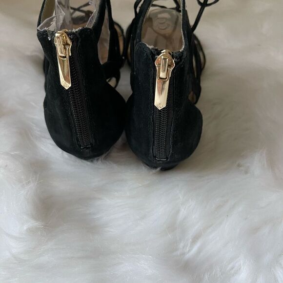 Sam Edelman leather suede lace up straps wedge sandals back zipper size 9.5 - Picture 6 of 9